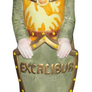 Vintage Excalibur Hotel Casino Knight with Shield Ceramic Vase Planter.